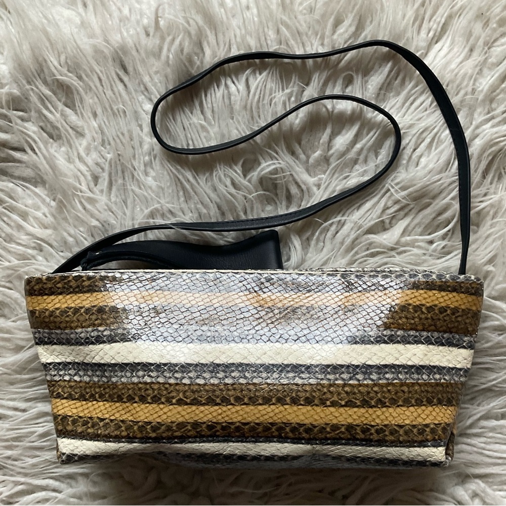 Daniella Lehavi Tan Black Multi Striped Snakeskin Shoulder Crossbody Bag EUC